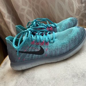 Size 7.5 - Nike Free Rn Flyknit 2017 Blue - 880844-400